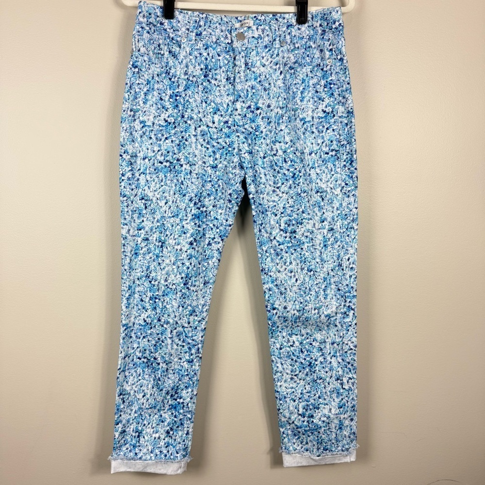 Tyler Boe Pants Women 6 Cuffed Skinny Geometric White Blue Stretch Office Preppy